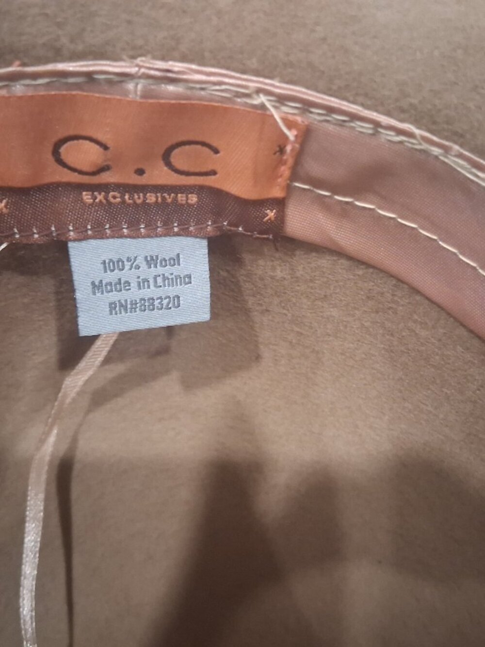 Felt Fedora Hat by C.C. Exclusive- Tan Wide Brim with Chain Accent-One Size - Picture 3 of 5